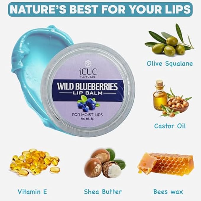 iCUC WILD BLUEBERRIES LIP BALM - FOR MOIST LIPS - SHEA BUTTER - VITAMIN E - PARABEN & SULPHATE FREE - FOR CHAPPED, DRY & CRACKED LIPS - HELPS LIPS TO STAY HYDRATED & MOISTURIZED - 8 GM - Image 2